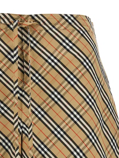 Burberry Women Beige Shorts With Elastic Drawstring Waist And All-over Check Motif In Cotton Woman In Multi