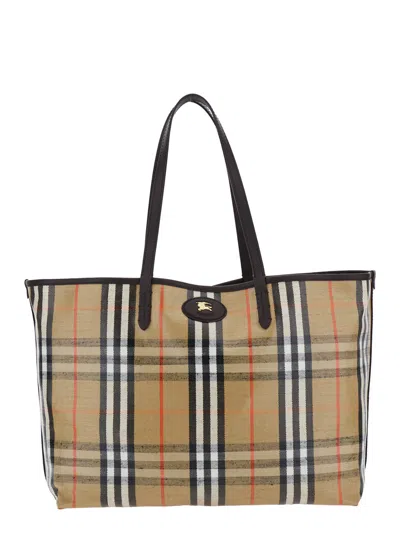 Burberry Tote Highlands M Camel Cuadros In Multi