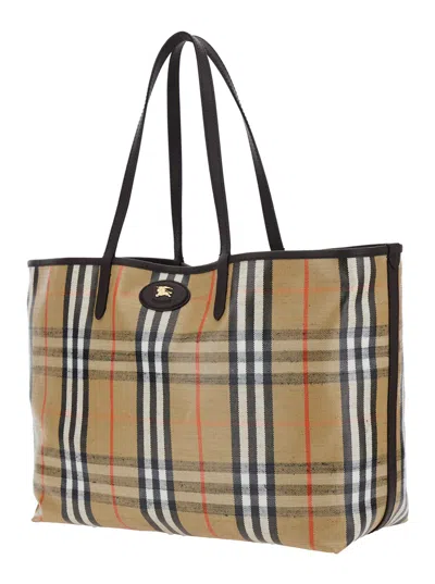Burberry Tote Highlands M Camel Cuadros In Multi