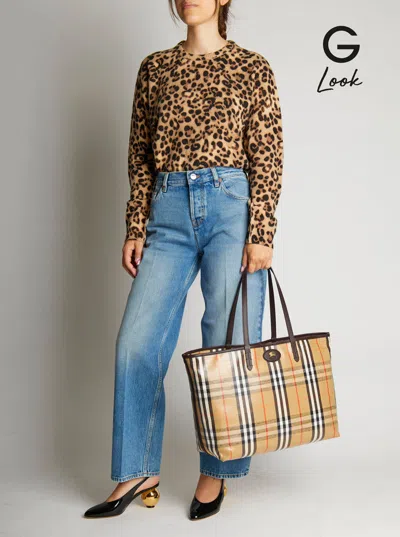 Burberry Tote Highlands M Camel Cuadros In Multi