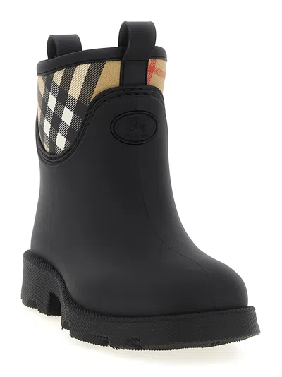 Burberry Marsh Stamp Checked Nylon-trimmed Rubber Ankle Boots In Black