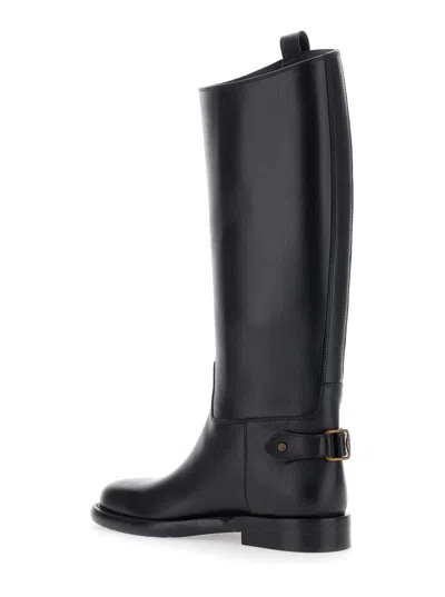 Burberry Women Black Boots With Side Logo Plaque In Leather Woman In Multi