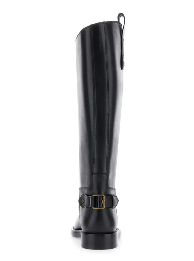 Burberry Women Black Boots With Side Logo Plaque In Leather Woman In Multi