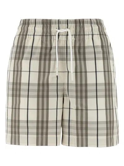 Burberry Cotton Check Drawstring Shorts In Neutral