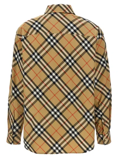 Burberry Women Beige Shirt With Classic Collar And All-over Check Motif In Cotton Woman In Brown