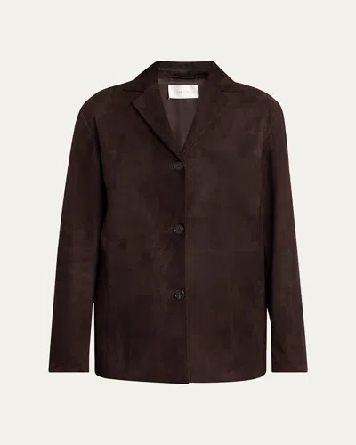 The Row Fabian Suede Single-breasted Jacket In Brown