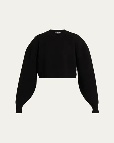 Tom Ford Sculptural Double Face Virgin Wool Blend Crop Sweater In Black
