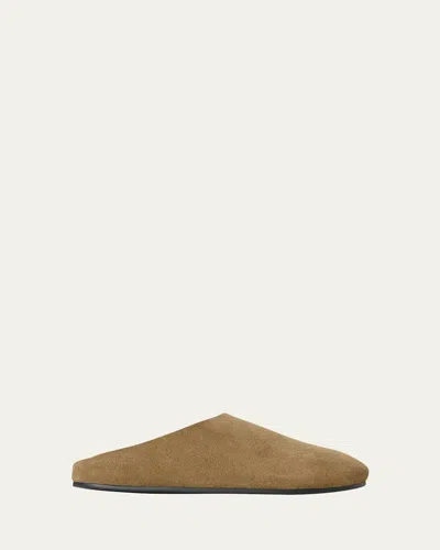 The Row Beige Hudson Suede Slide Loafers In Green