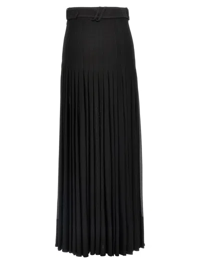 Burberry Bar Pleated Maxi Skirt With Belt In Black