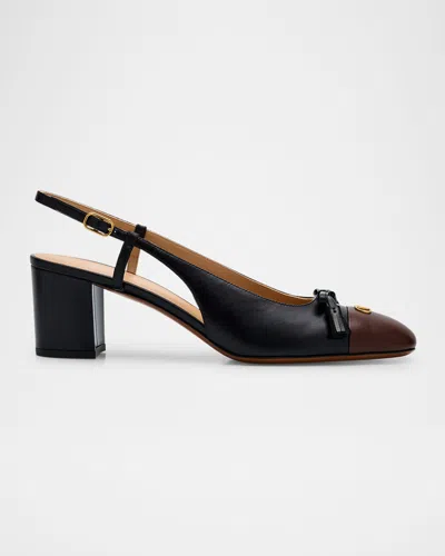 Valentino Leather Vlogo Signature Pumps With Block Heel In Black