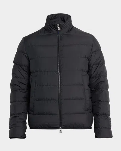 Moncler Quilted Down Jacket With High Collar And Logo Patch In Black