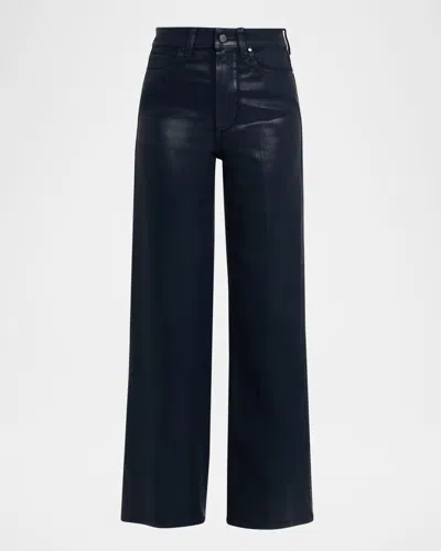 Paige Anessa Coated High Waist Wide Leg Jeans In Blue