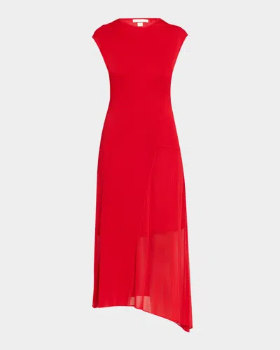 Jason Wu Collection Asymmetric Mesh Knit Midi Dress In Red