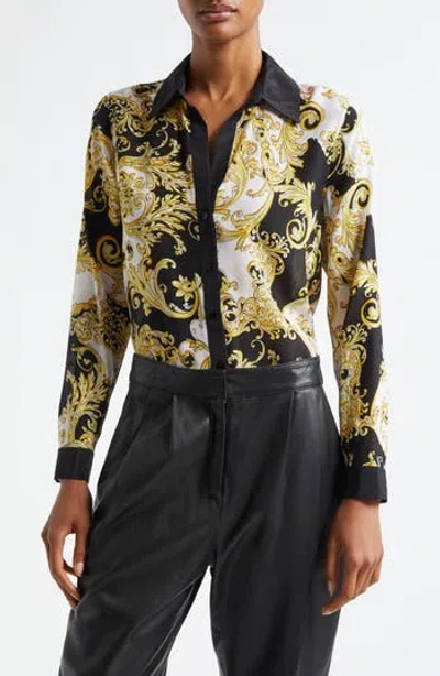 L'agence Gio Scroll Print Silk Button-up Shirt In Multi