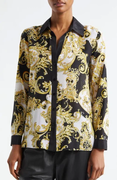 L'agence Gio Scroll Print Silk Button-up Shirt In Multi