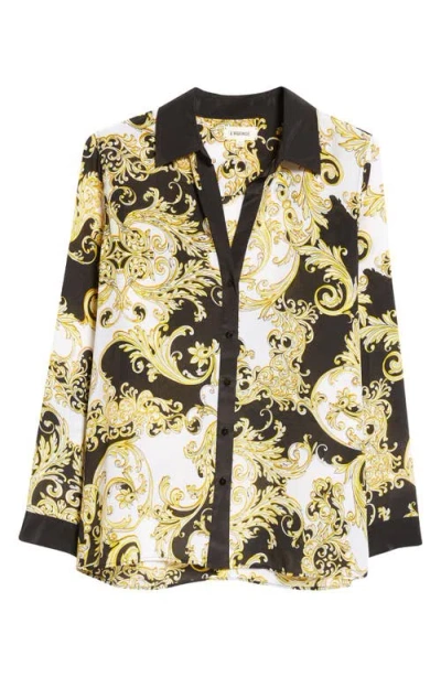 L'agence Gio Scroll Print Silk Button-up Shirt In Multi
