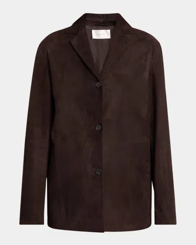 The Row Fabian Suede Single-breasted Jacket In Brown