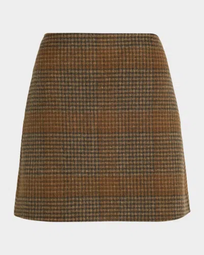 Theory A-line Mini Skirt In Plaid Wool-cashmere In Brown