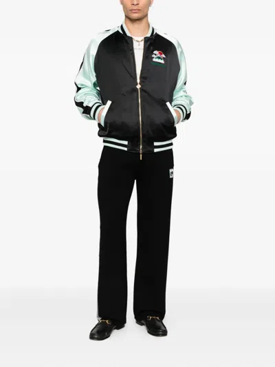 Casablanca Denim Bomber Jacket With Embroidered Logo In Black