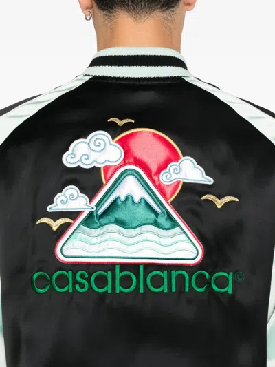 Casablanca Denim Bomber Jacket With Embroidered Logo In Black