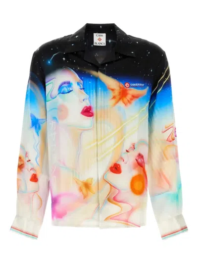 Casablanca Mens Galactic Connection Cuban-collar Graphic-pattern Silk Shirt In Multi