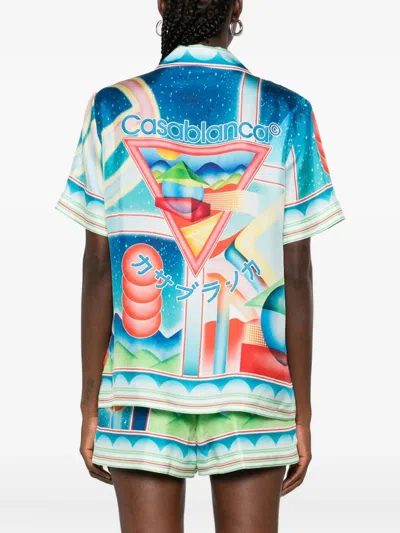 Casablanca Printed Silk Shirt In Blue