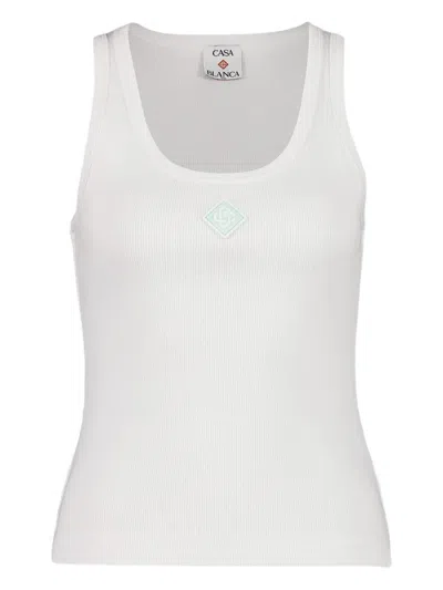 Casablanca Cotton Ribbed Logoed Patch Sleeveless Top In White