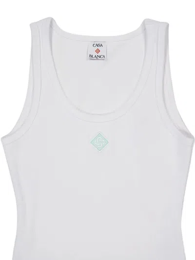 Casablanca Cotton Ribbed Logoed Patch Sleeveless Top In White