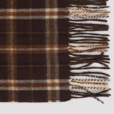 Celine Checked Scarf Fringed Edges In Brown