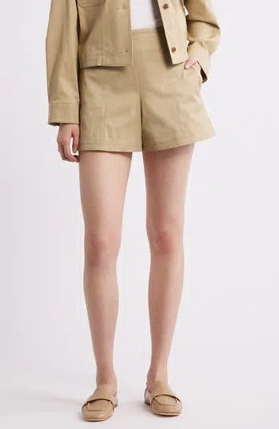 Theory High Waist Flat Front Shorts In Brown