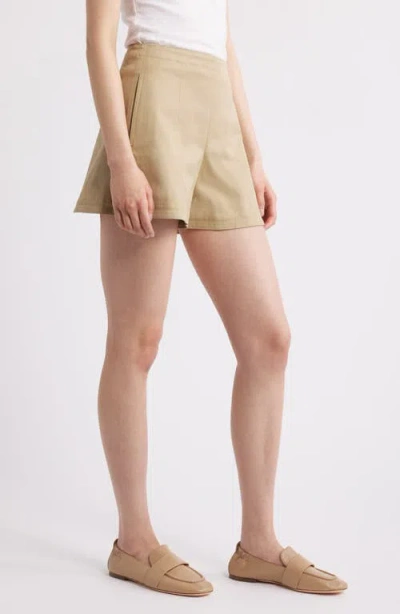 Theory High Waist Flat Front Shorts In Brown