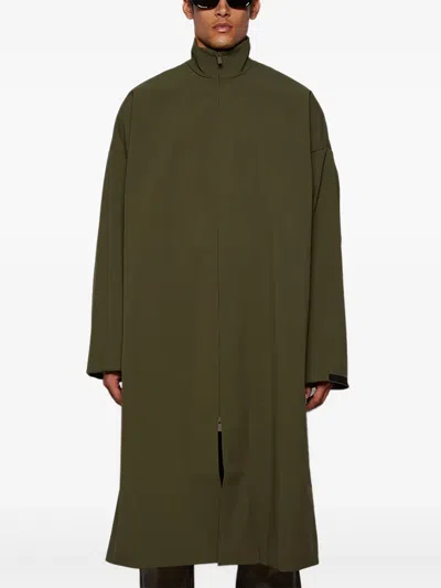 Essentials Single-breasted Trench Coat In Green
