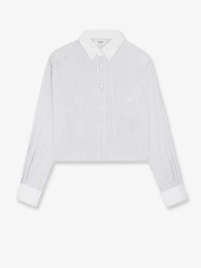 Celine Women Cropped Cotton Shirt With Striped Motif In Blue