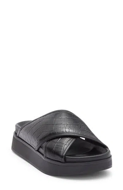 & Other Stories Rose Croc Embossed Platform Sandal In Black