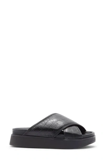 & Other Stories Rose Croc Embossed Platform Sandal In Black