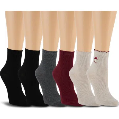 Laundry By Shelli Segal 6-pack Embroidered Scalloped Edge Anklet Socks In Multi