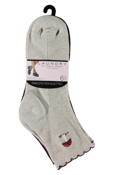 Laundry By Shelli Segal 6-pack Embroidered Scalloped Edge Anklet Socks In Multi