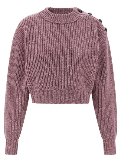 Chloé Cropped Mock-neck Sweater In A Merino Wool Knit In Pink