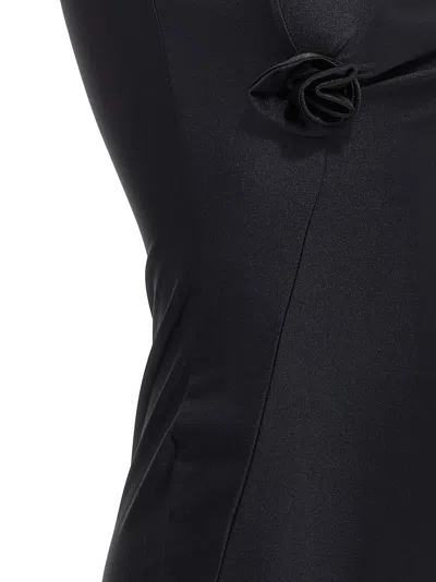 Coperni Long Black Asymmetric Dress With Roses Applications In Stretch Polyamide Woman In Black