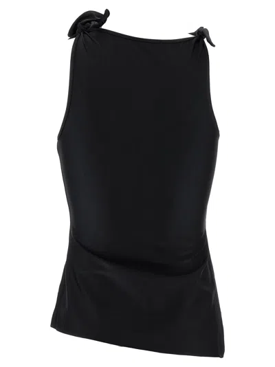 Coperni Black Asymmetric Sleeveless Top With Floral Detail And Cut-out On The Front In Black