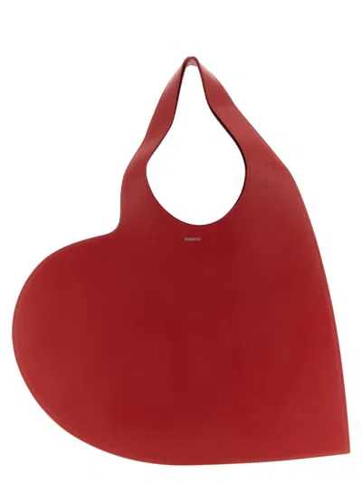 Coperni Heart-shaped Red Leather Tote With Silver Logo Print In Red