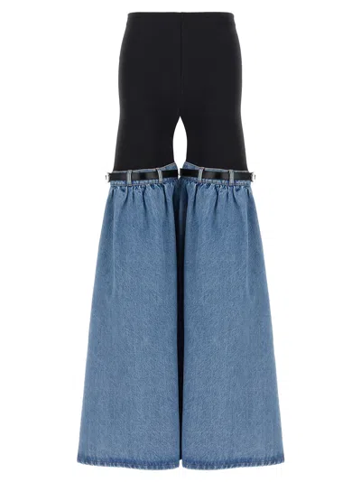 Coperni Hybrid Denim & Jersey Flared Pants In Black