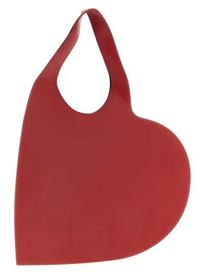 Coperni Heart-shaped Red Leather Tote With Silver Logo Print In Red