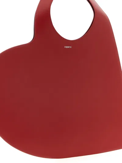 Coperni Heart-shaped Red Leather Tote With Silver Logo Print In Red