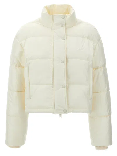 Courrèges Cropped Puffer Jacket With High Stand Collar And Snap Button Closure In Neutral