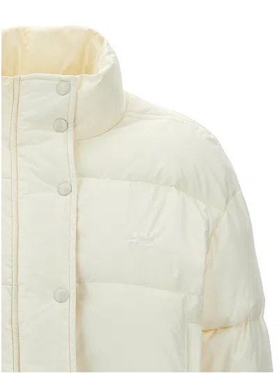 Courrèges Cropped Puffer Jacket With High Stand Collar And Snap Button Closure In Neutral