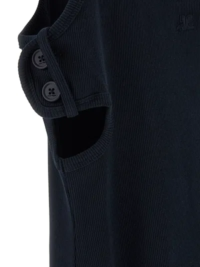 Courrèges Double Buckle 90's Rib Knit Dress In Black