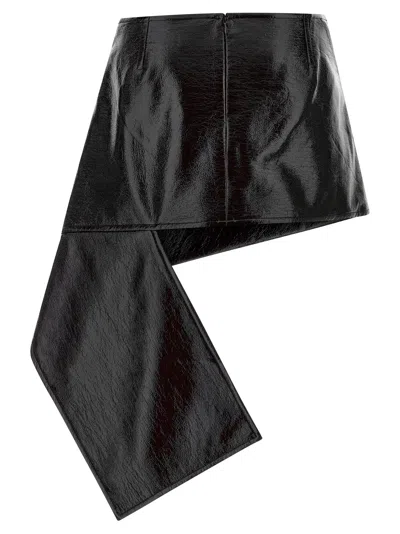 Courrèges Side-drape Vinyl Mini Skirt In Black