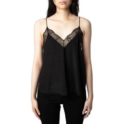 Zadig & Voltaire Christy Strass Crepe De Chine Cami In Black