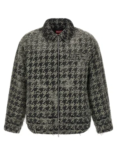 Diesel Jacket In Houndstooth-weave Denim In Black